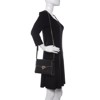 Valentino Garavani Pebbled Calfskin Medium Rockstud Flip Lock Crossbody Bag Black 2 of 13
