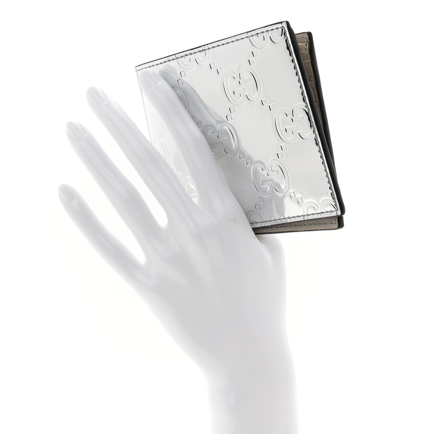 Gucci Guccissima Mirror Effect Bi-Fold Wallet Moon Silver Sphinx 2 of 7