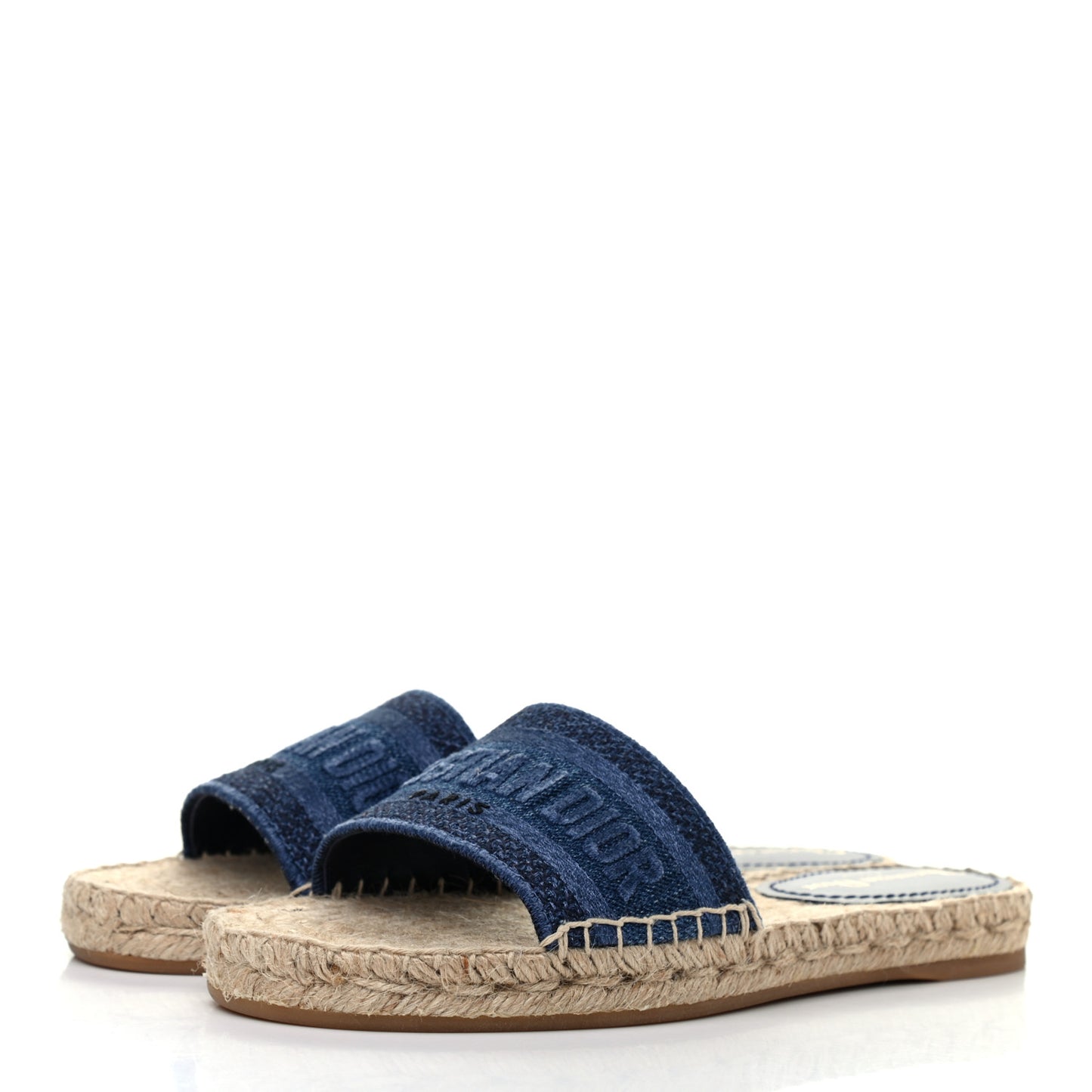 Denim Embroidered Granville Espadrille Flat Slide Sandals 37.5 Blue