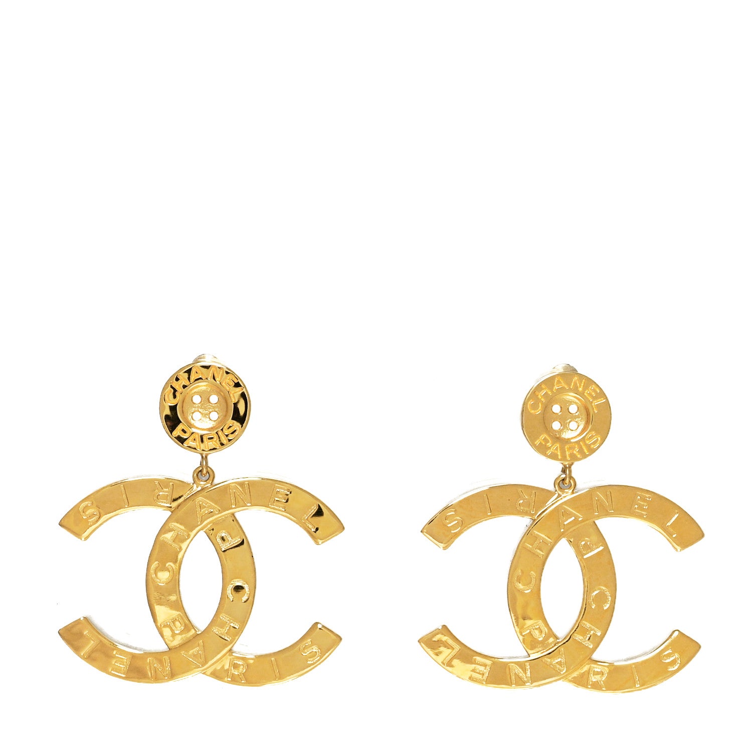 Chanel Metal Large Paris Button Earrings Gold 1 of 4