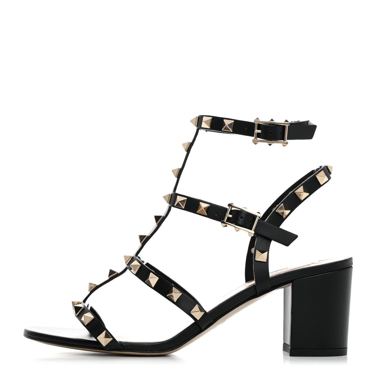 Valentino Garavani Calfskin Rockstud 60mm City Sandals 38 Black 1 of 7