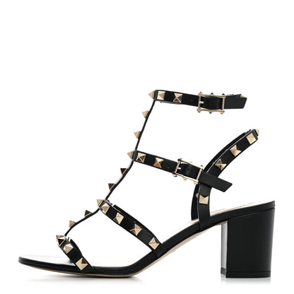 Valentino Garavani Calfskin Rockstud 60mm City Sandals 38 Black 1 of 7