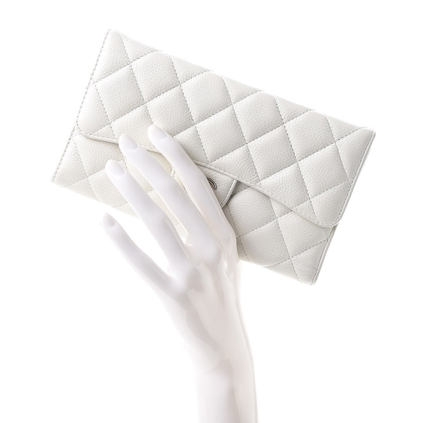 Caviar Quilted Large Flap Wallet White