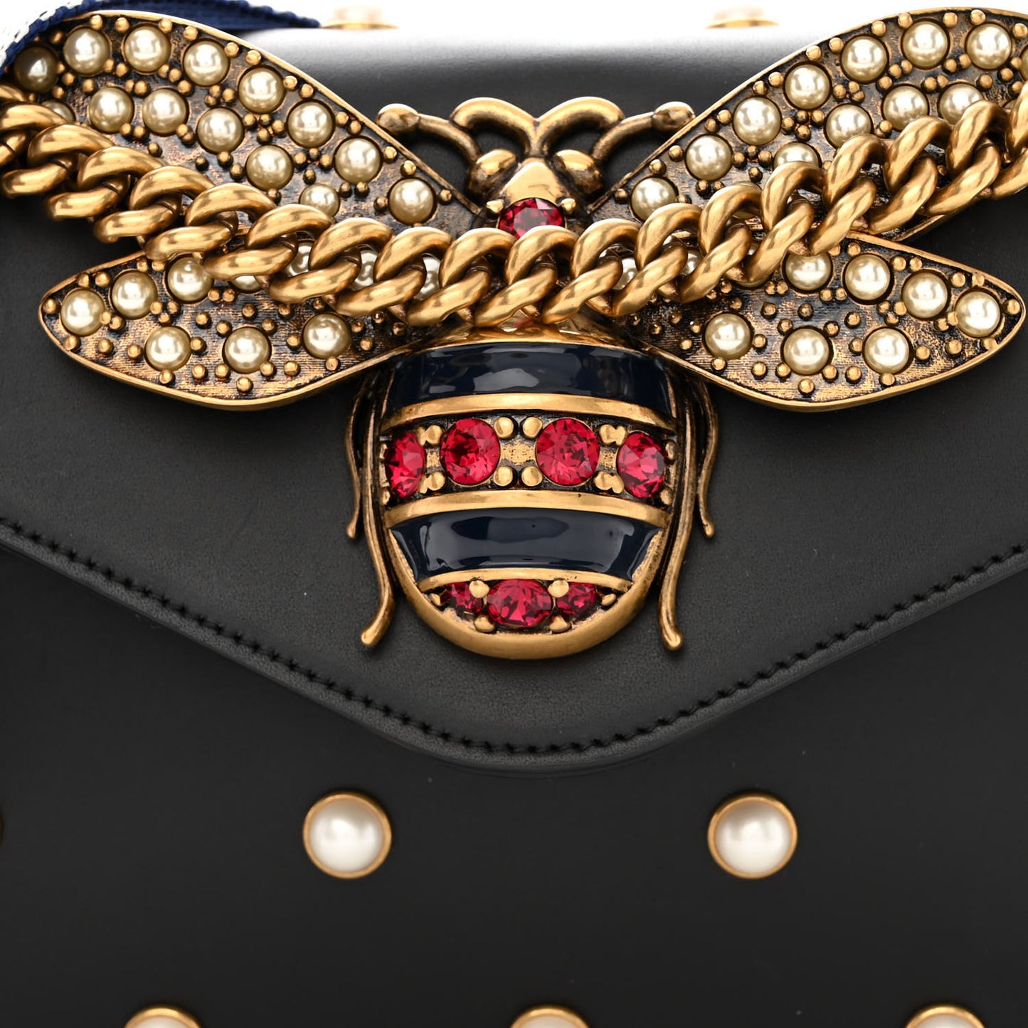 Nappa Pearl Studded Mini Queen Margaret Broadway Shoulder Bag Black