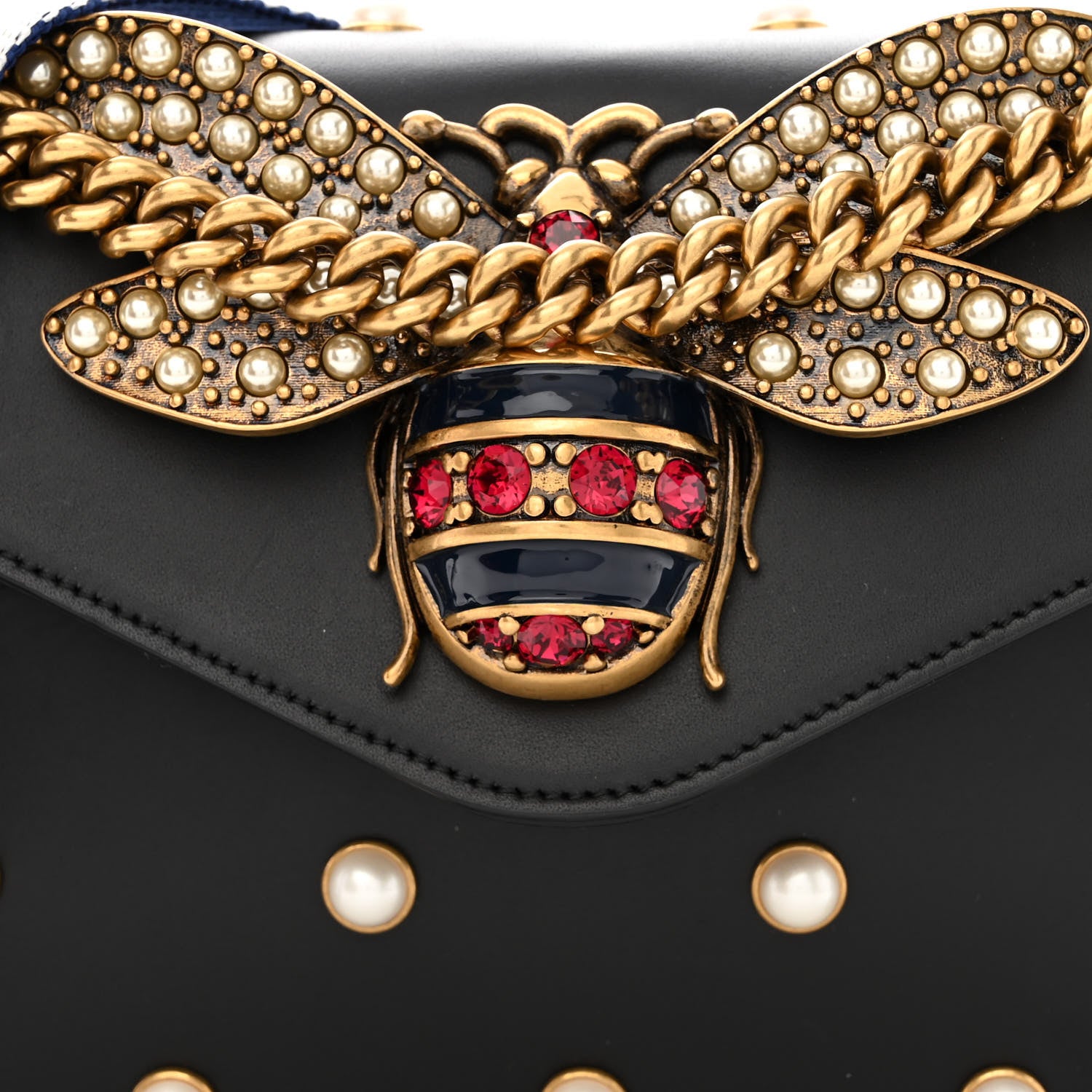 Gucci Nappa Pearl Studded Mini Queen Margaret Broadway Shoulder Bag Black 9 of 12