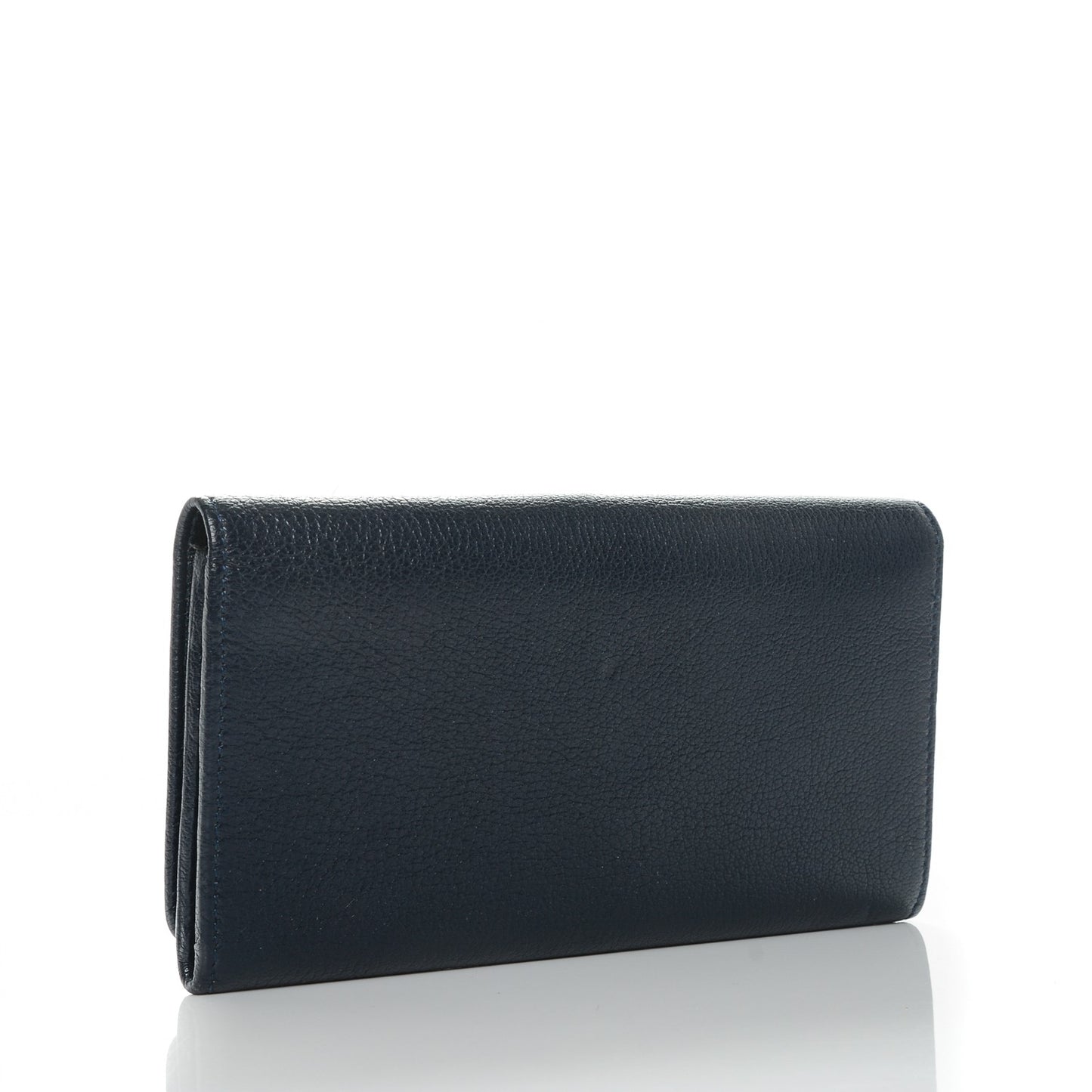 Chevre Gold Metallic Edge Hardware Money Wallet Bleu Nuit
