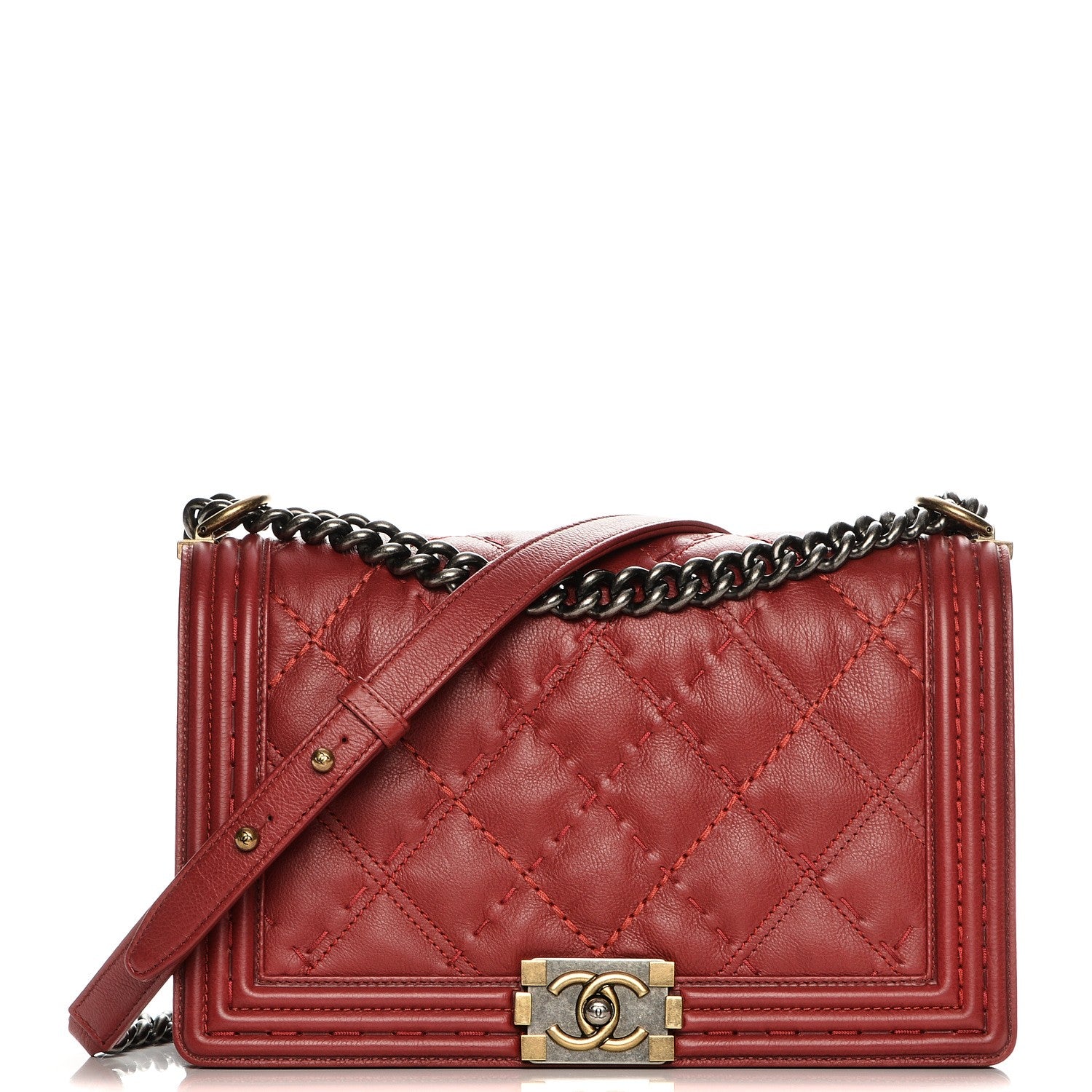 Chanel Calfskin Stitched New Medium Boy Flap Red 1 of 7