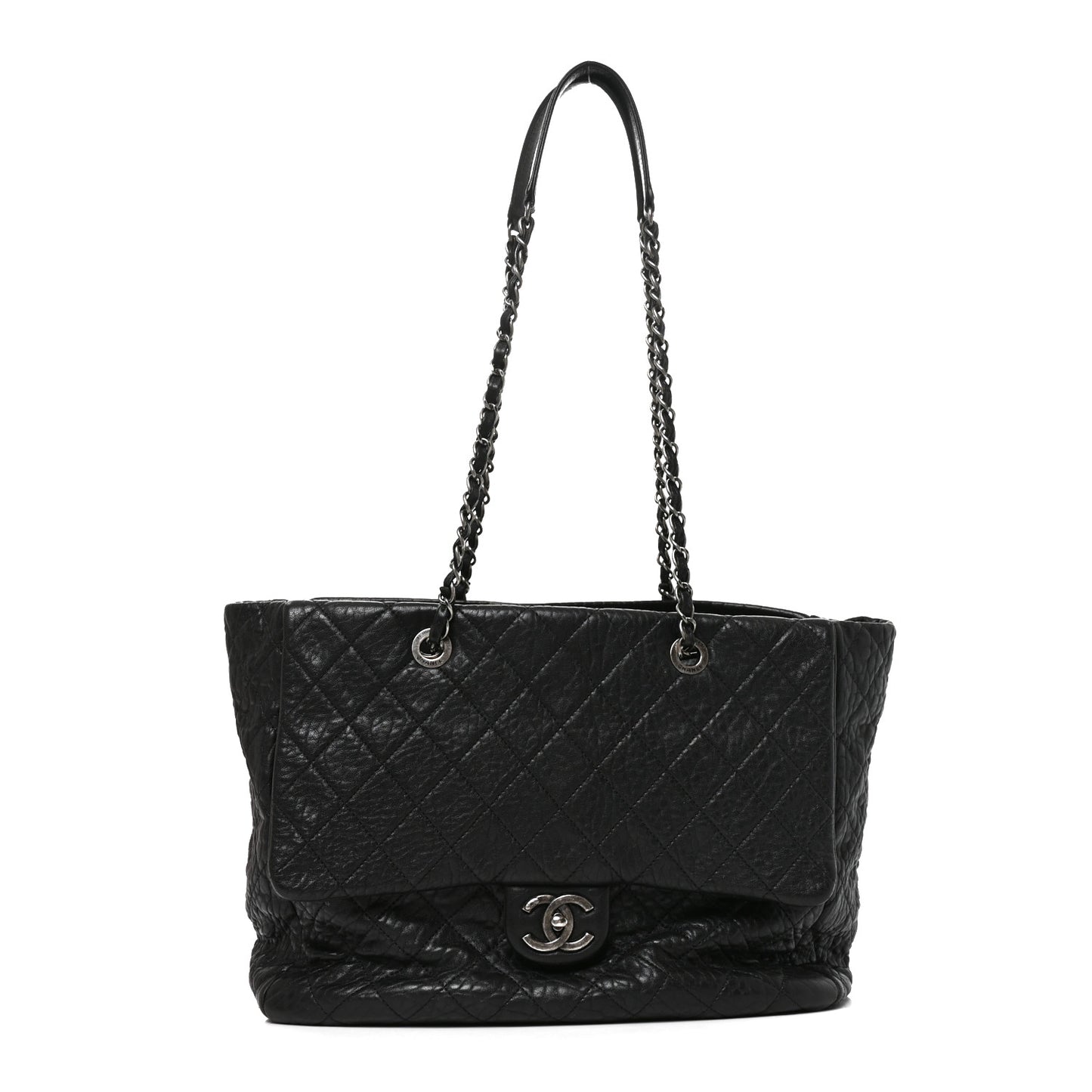 Crumpled Lambskin Quilted Large Tote Black