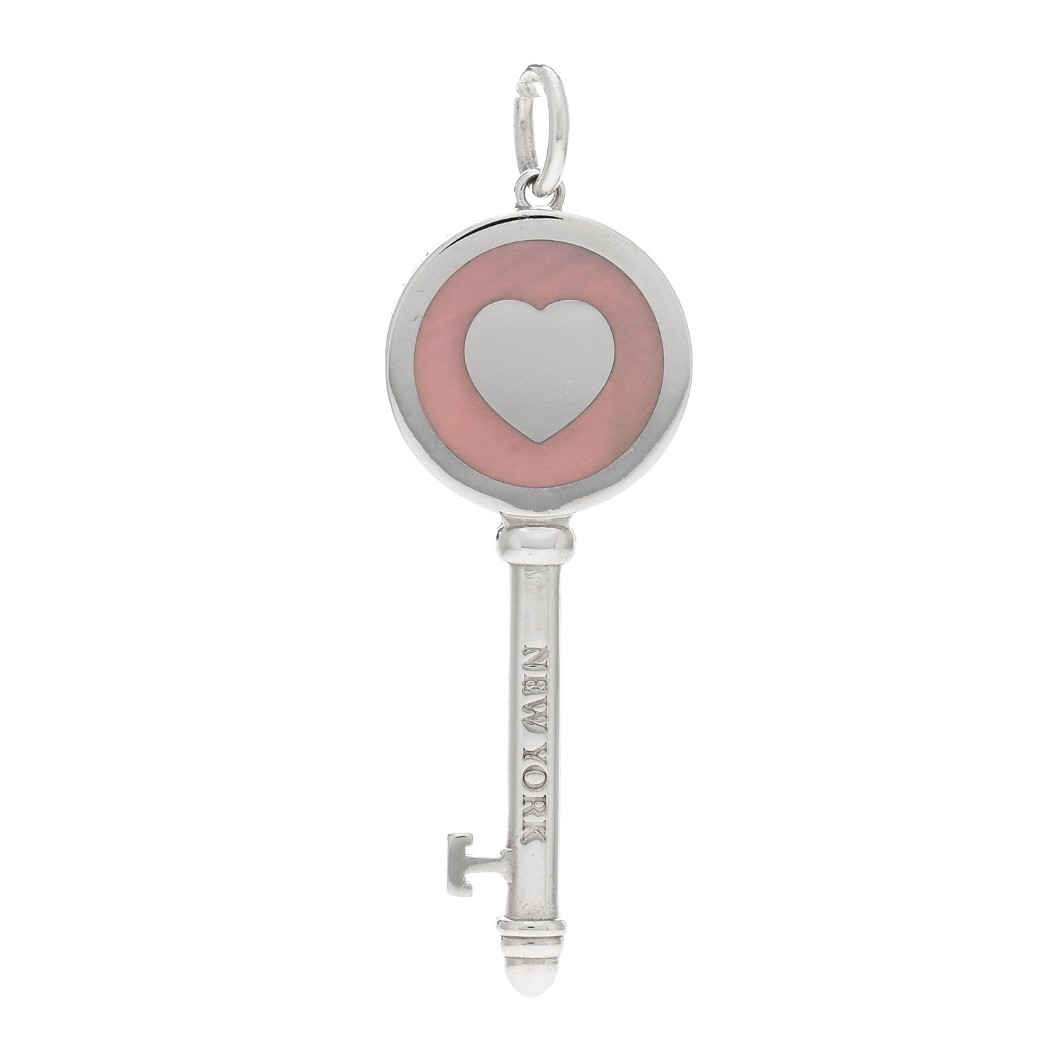 Tiffany Sterling Silver Enamel Keys Heart Key Pendant Pink 1 of 3