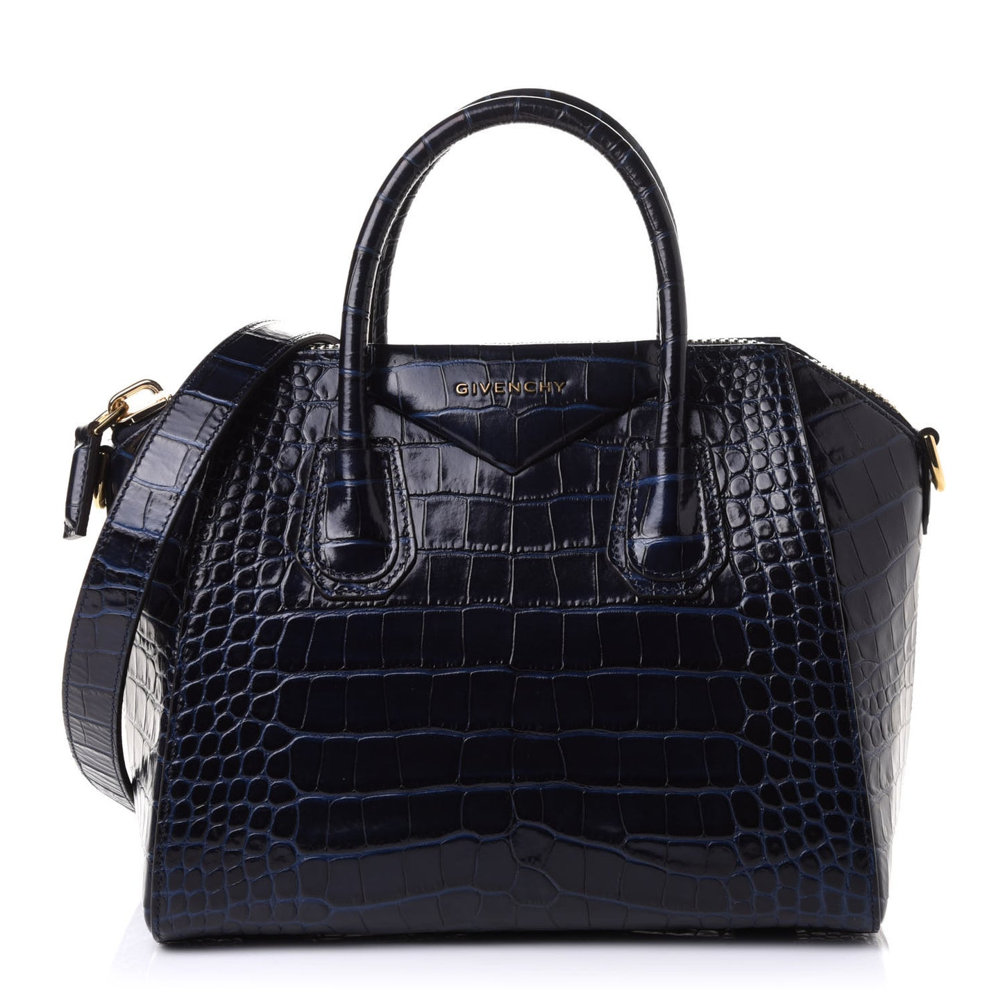 Calfskin Crocodile Embossed Small Antigona Deep Blue