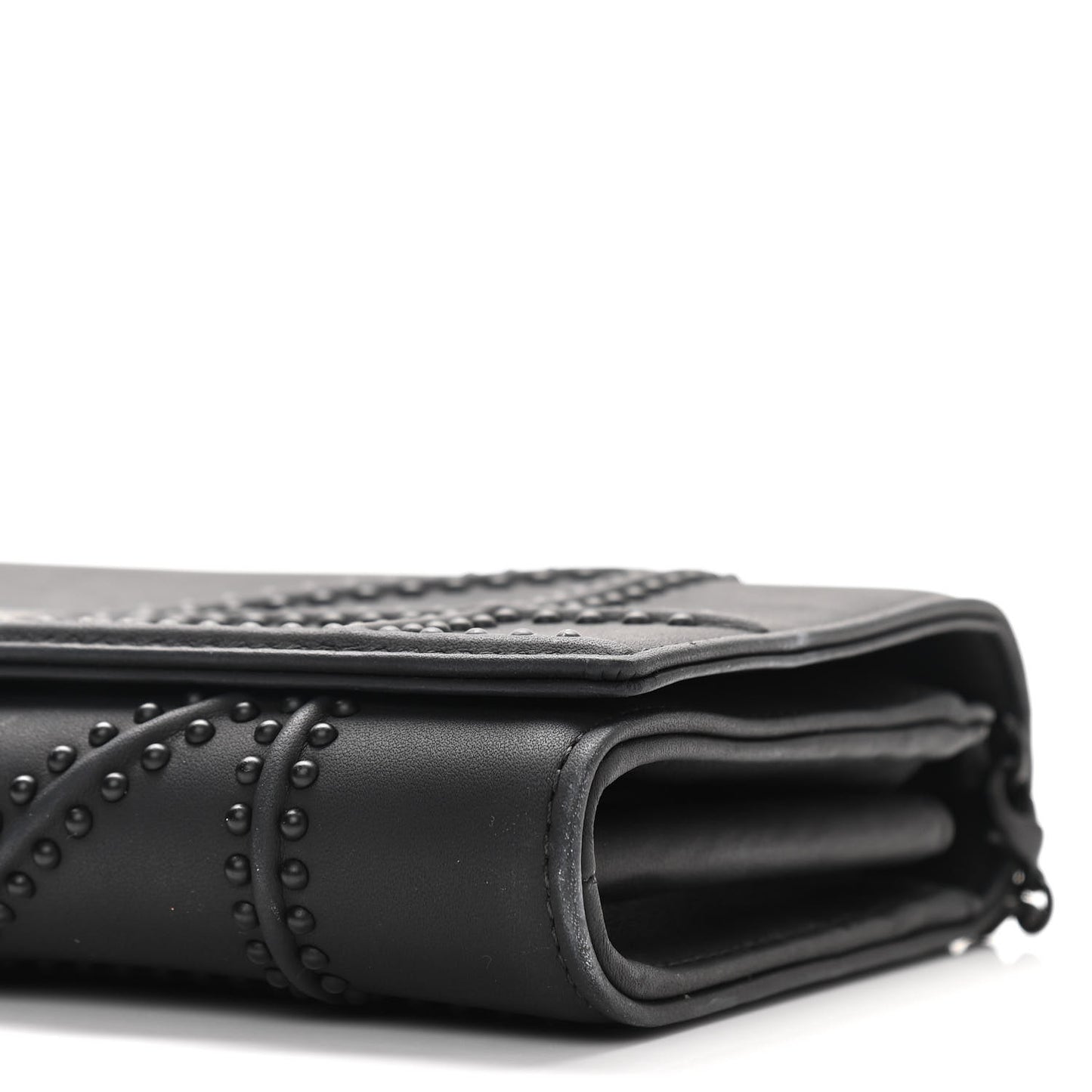 Ultra Matte Calfskin Studded Diorama Croisiere Chain Wallet Black