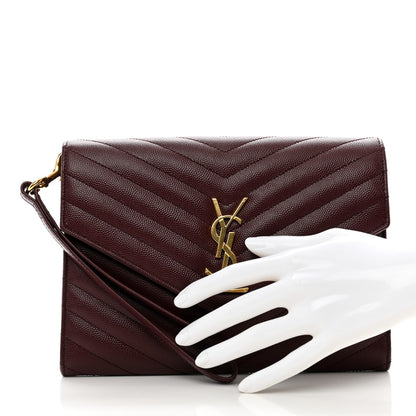 Saint Laurent Grain De Poudre Matelasse Chevron Monogram Envelope Clutch Rouge Legion 2 of 8