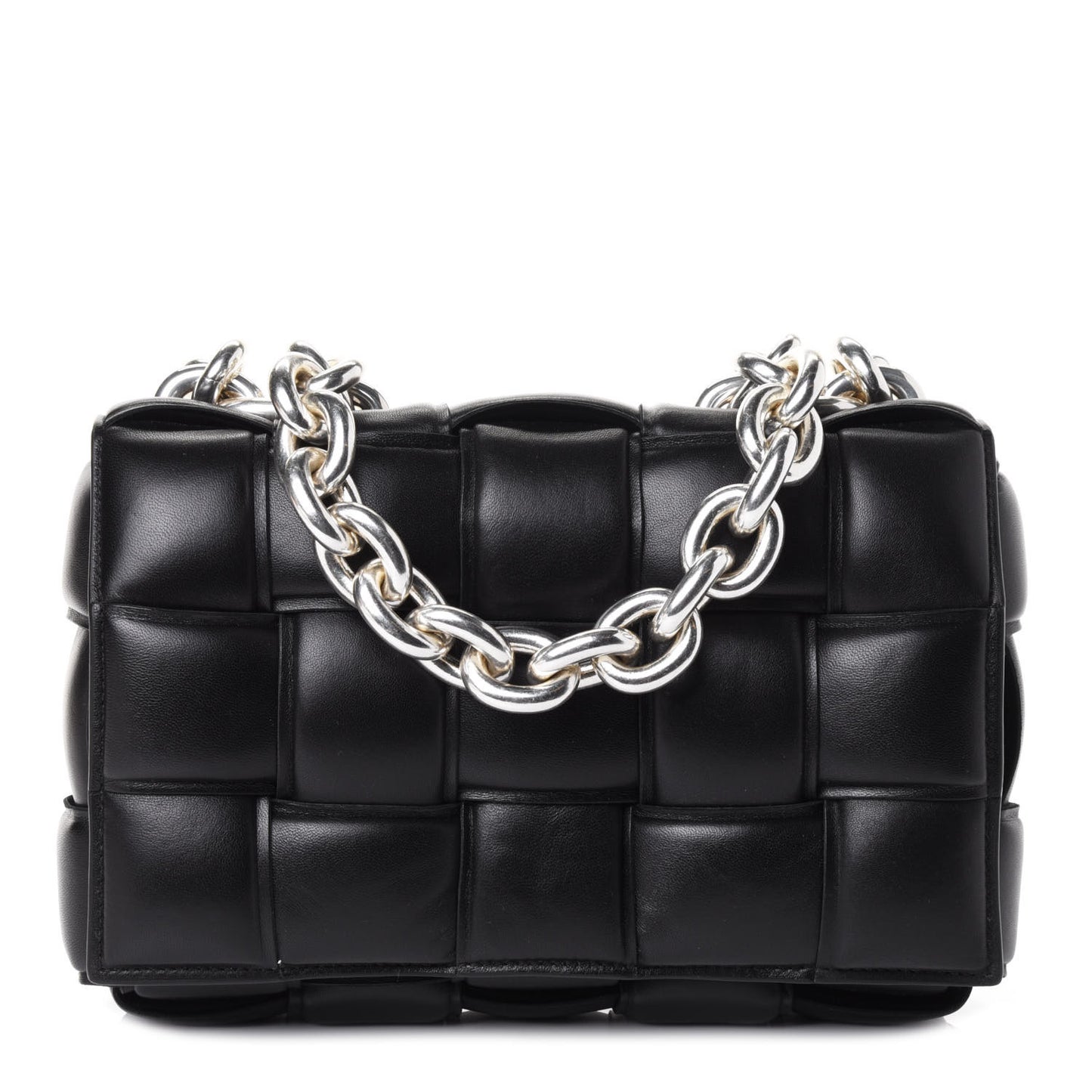 Lambskin Maxi Intreccio Padded Chain Cassette Crossbody Bag Black