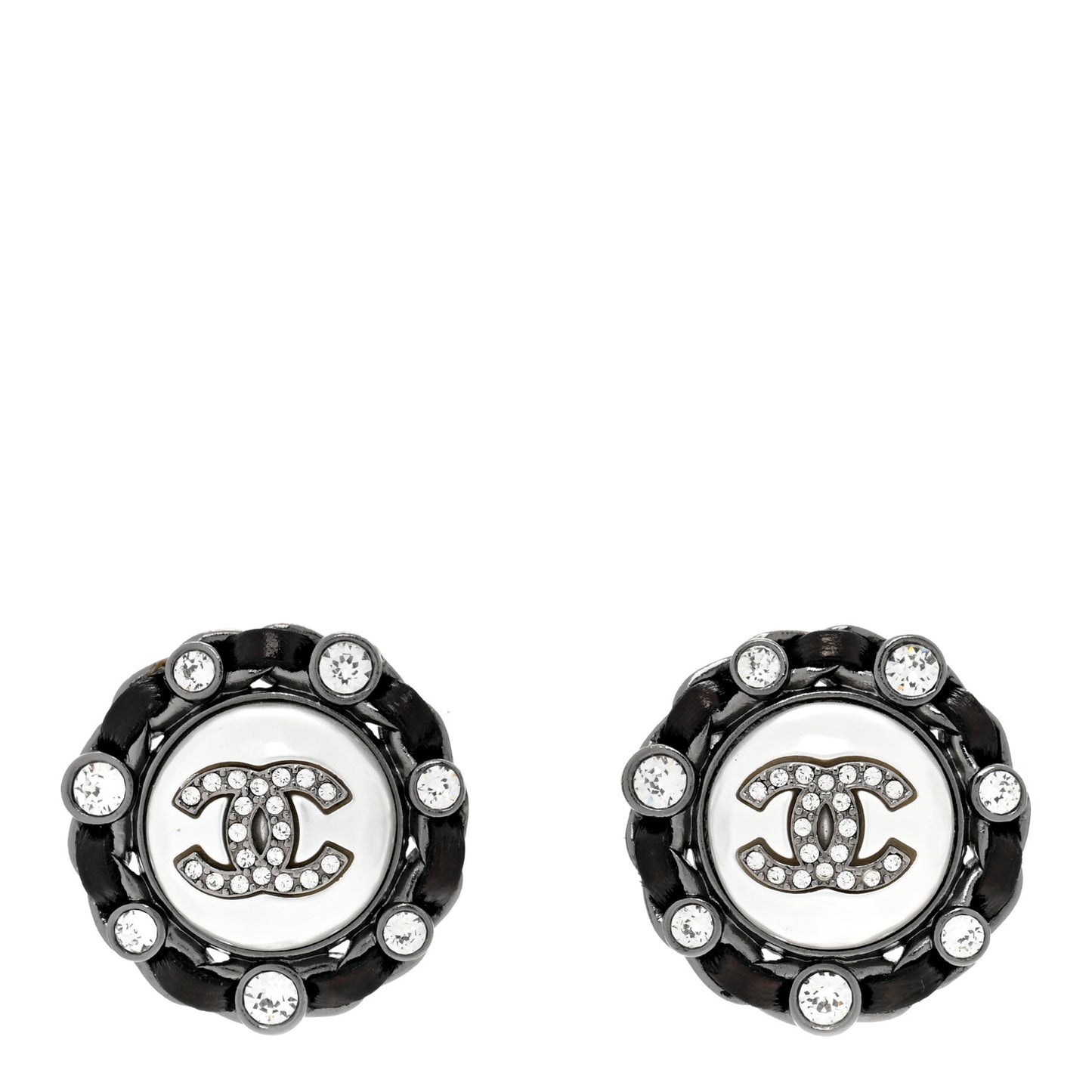 Pearl Crystal Lambskin CC Earrings Black Silver