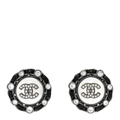 Chanel Pearl Crystal Lambskin CC Earrings Black Silver 1 of 4