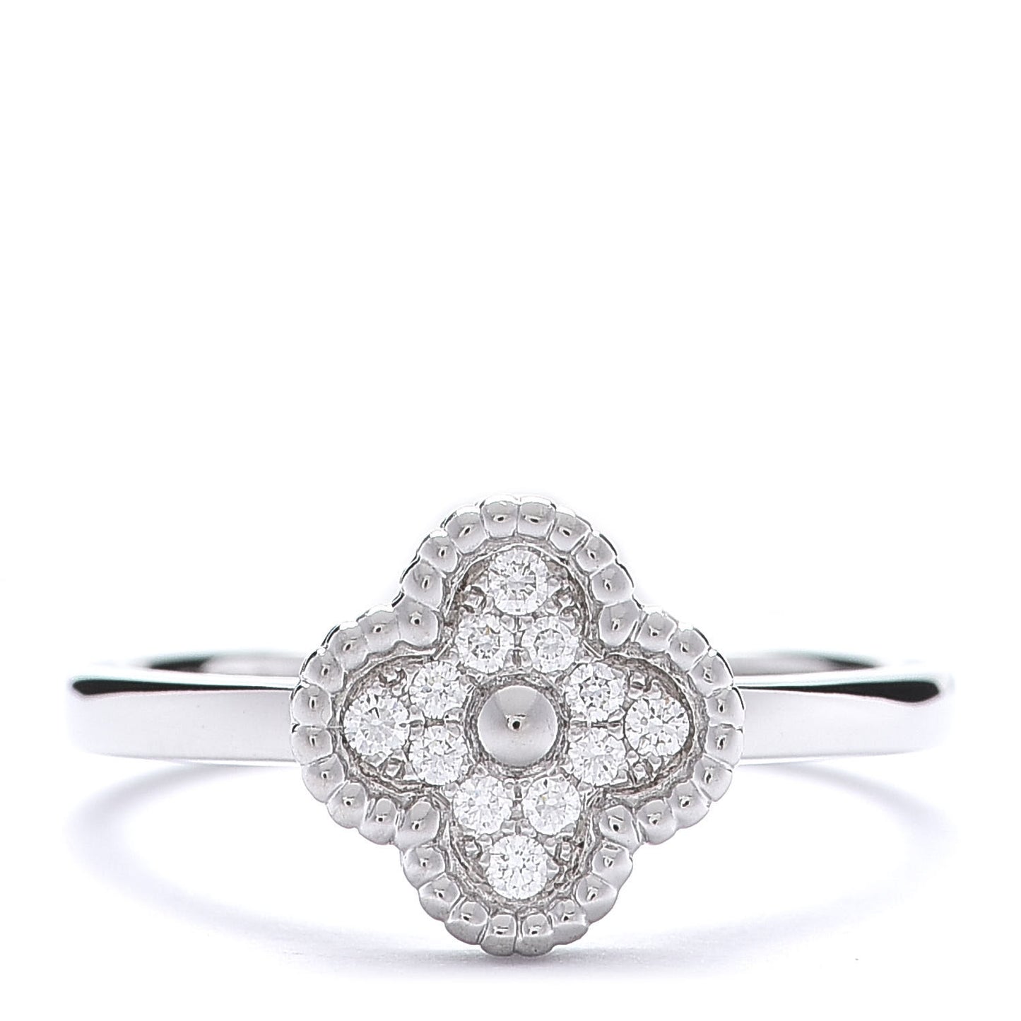 18K White Gold Diamond Sweet Alhambra Ring 50 5.25