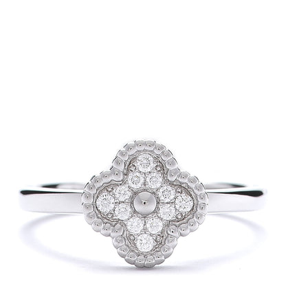 Van Cleef & Arpels 18K White Gold Diamond Sweet Alhambra Ring 50 5.25 1 of 6