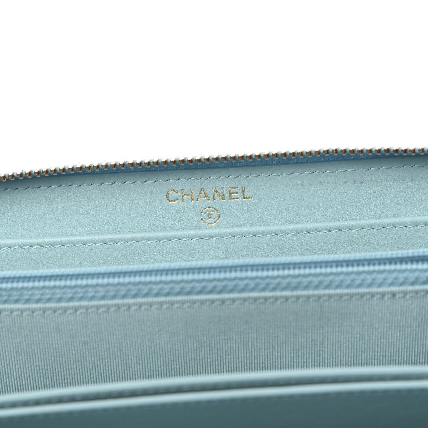 Caviar Quilted Large Gusset Zip Around Wallet Light Blue