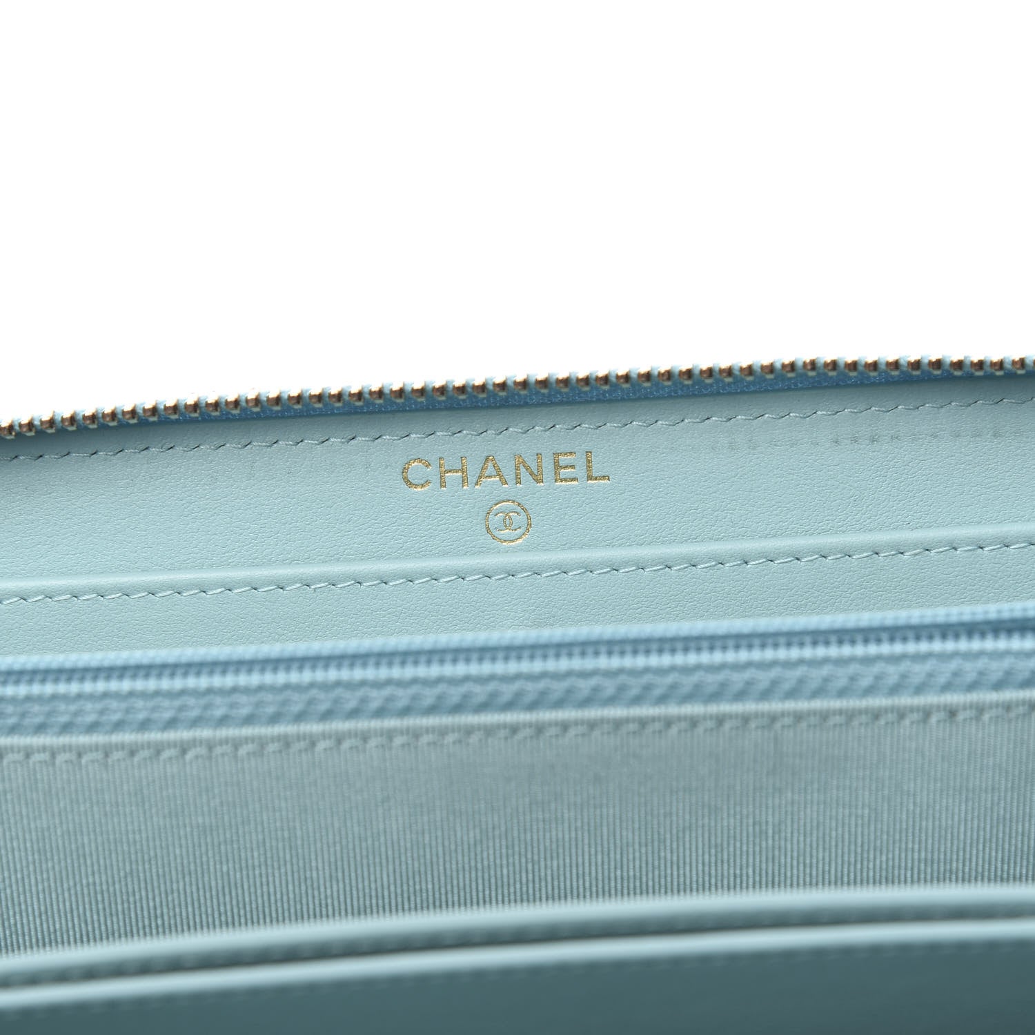 Chanel Caviar Quilted Large Gusset Zip Around Wallet Light Blue 5 of 9