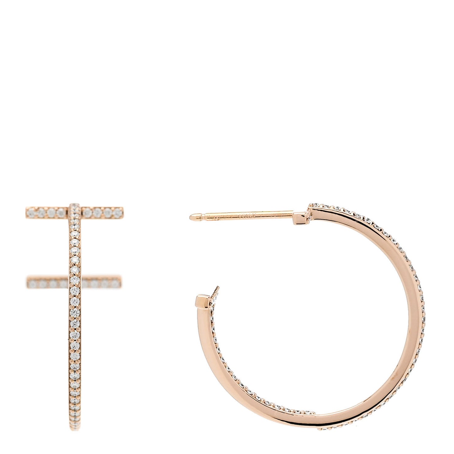18K Rose Gold Diamond Medium T Wire Hoop Earrings