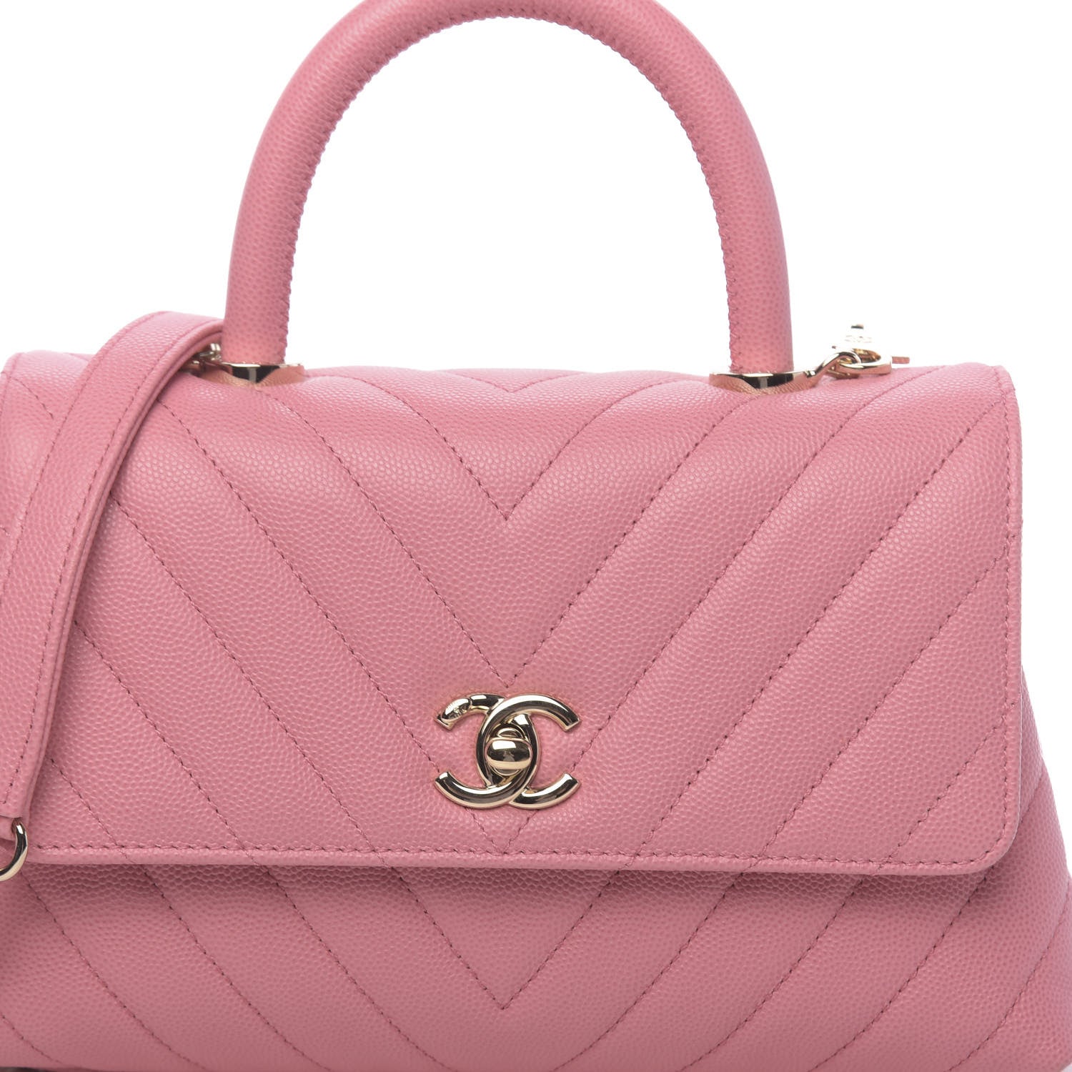 Chanel Caviar Chevron Quilted Mini Coco Handle Flap Pink 10 of 10