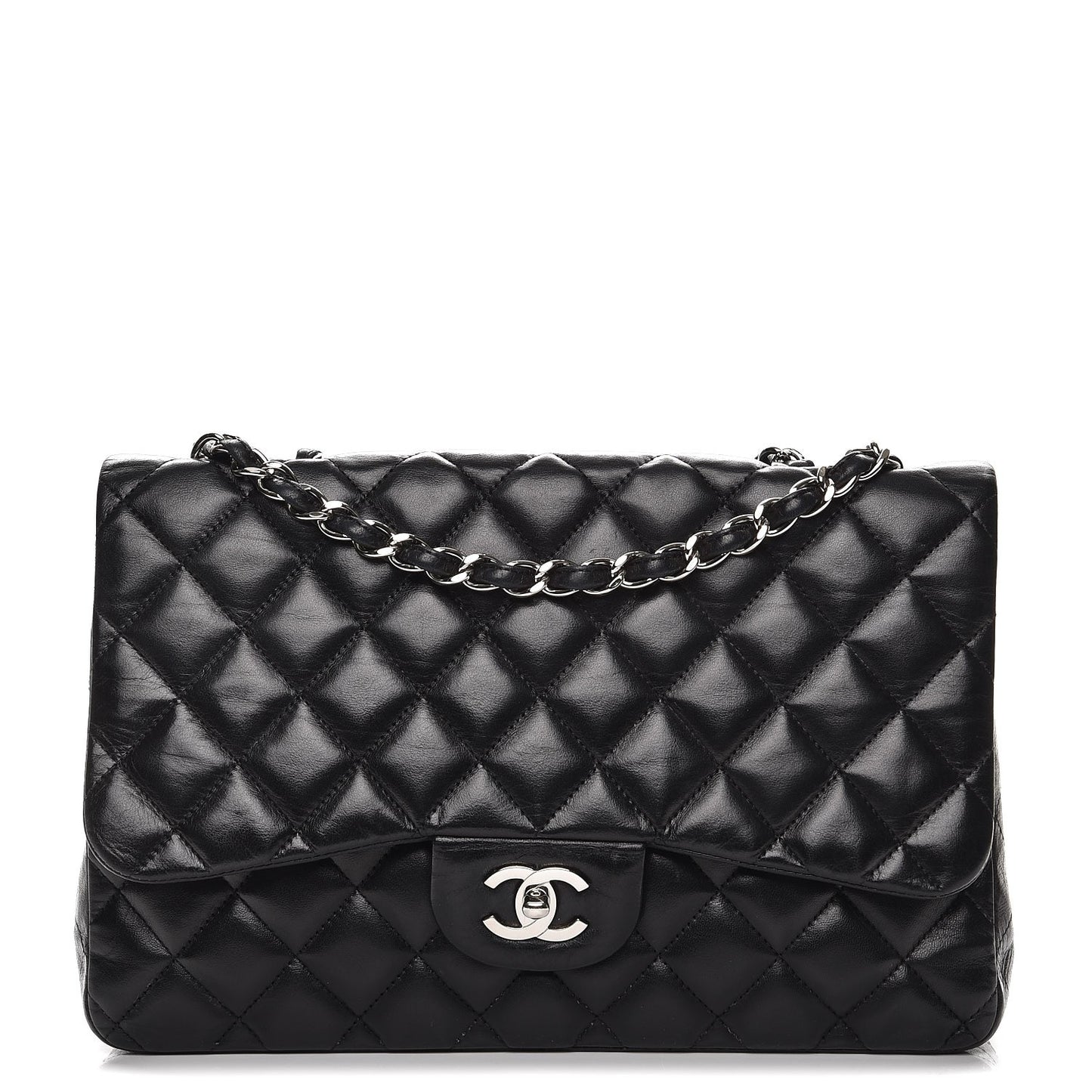 Lambskin Quilted Jumbo Single Flap Black