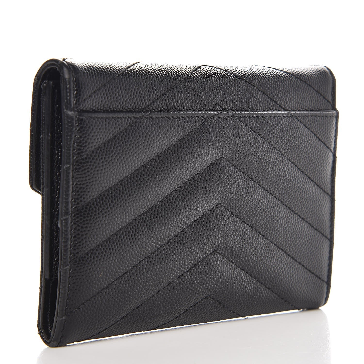 Saint Laurent Grain De Poudre Matelasse Chevron Small Monogram Passport Case Black 3 of 10