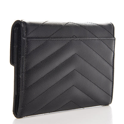 Saint Laurent Grain De Poudre Matelasse Chevron Small Monogram Passport Case Black 3 of 10