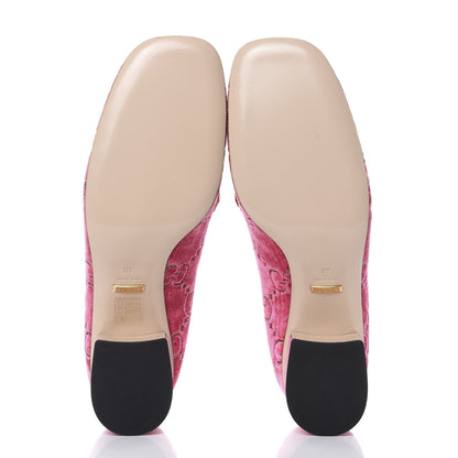 Gucci Velvet GG Monogram Sylvie Web Chain Mid Heel Loafers 40 Bright Pink 5 of 9