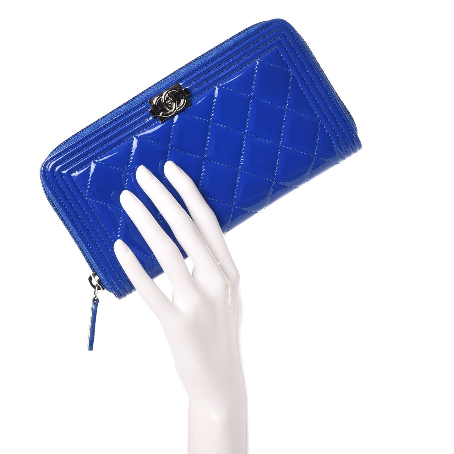 Patent Quilted Boy Zip Around Wallet Blue