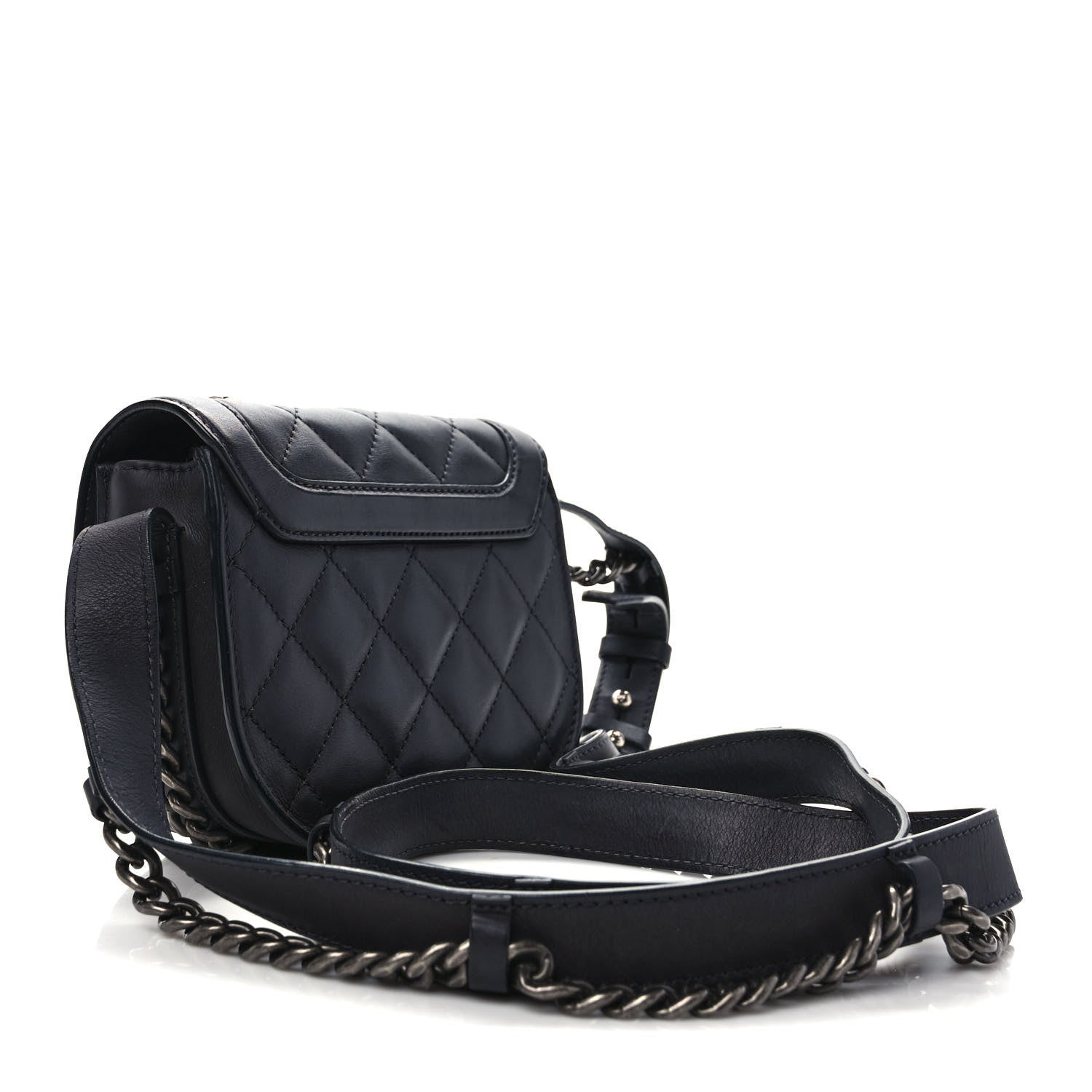 Chanel Calfskin Quilted Small Double Chained Messenger Flap Charcoal 3 of 9