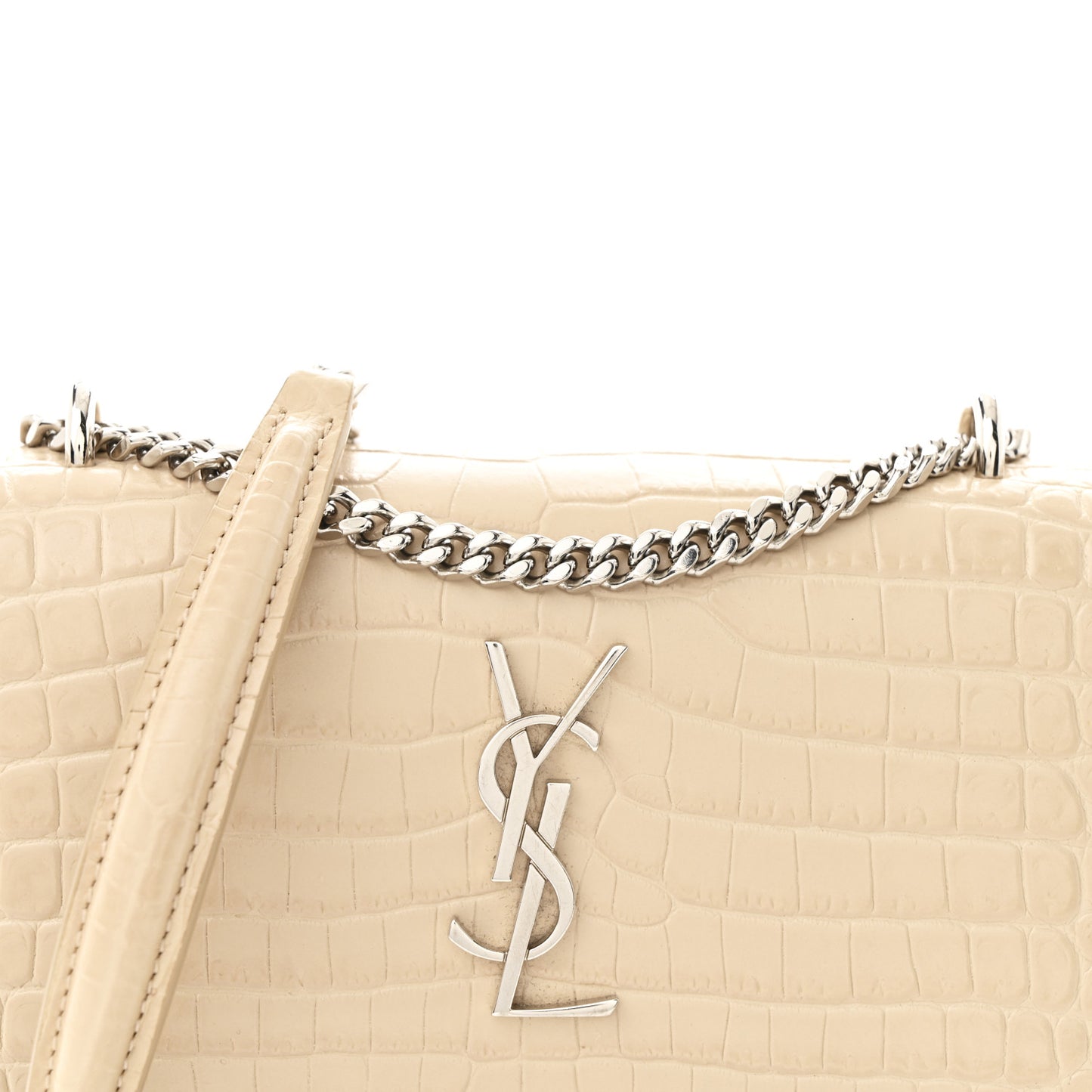 Calfskin Crocodile Embossed Monogram Sunset Chain Wallet Dark Beige