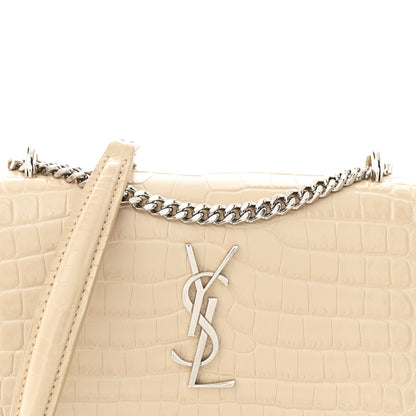 Saint Laurent Calfskin Crocodile Embossed Monogram Sunset Chain Wallet Dark Beige 7 of 9