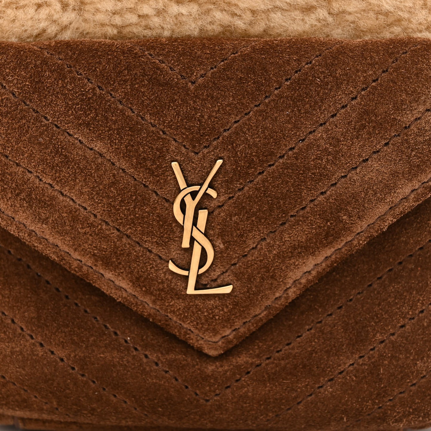 Shearling Suede Monogram Joe Nano Bucket Bag Dark Cigar Natural Beige