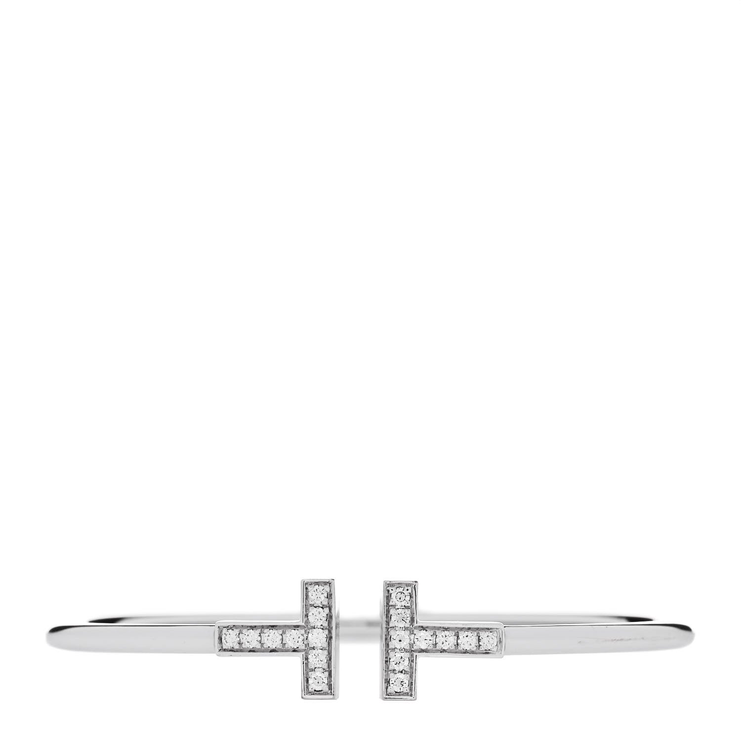 Tiffany 18K White Gold Diamond T Wire Bracelet 1 of 3