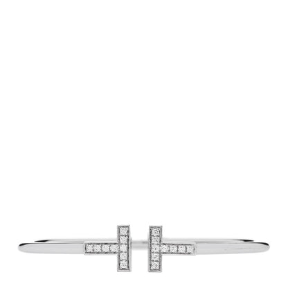Tiffany 18K White Gold Diamond T Wire Bracelet 1 of 3