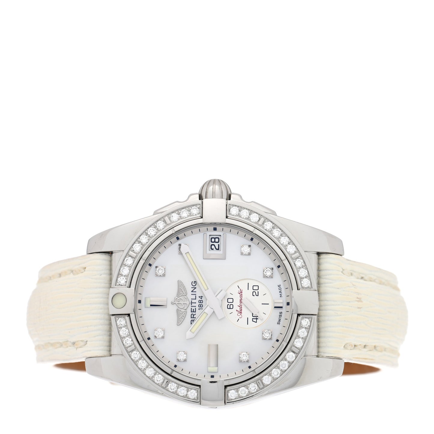 Stainless Steel Calfskin Diamond Mother of Pearl 36mm Galactic Automatic Watch A37330
