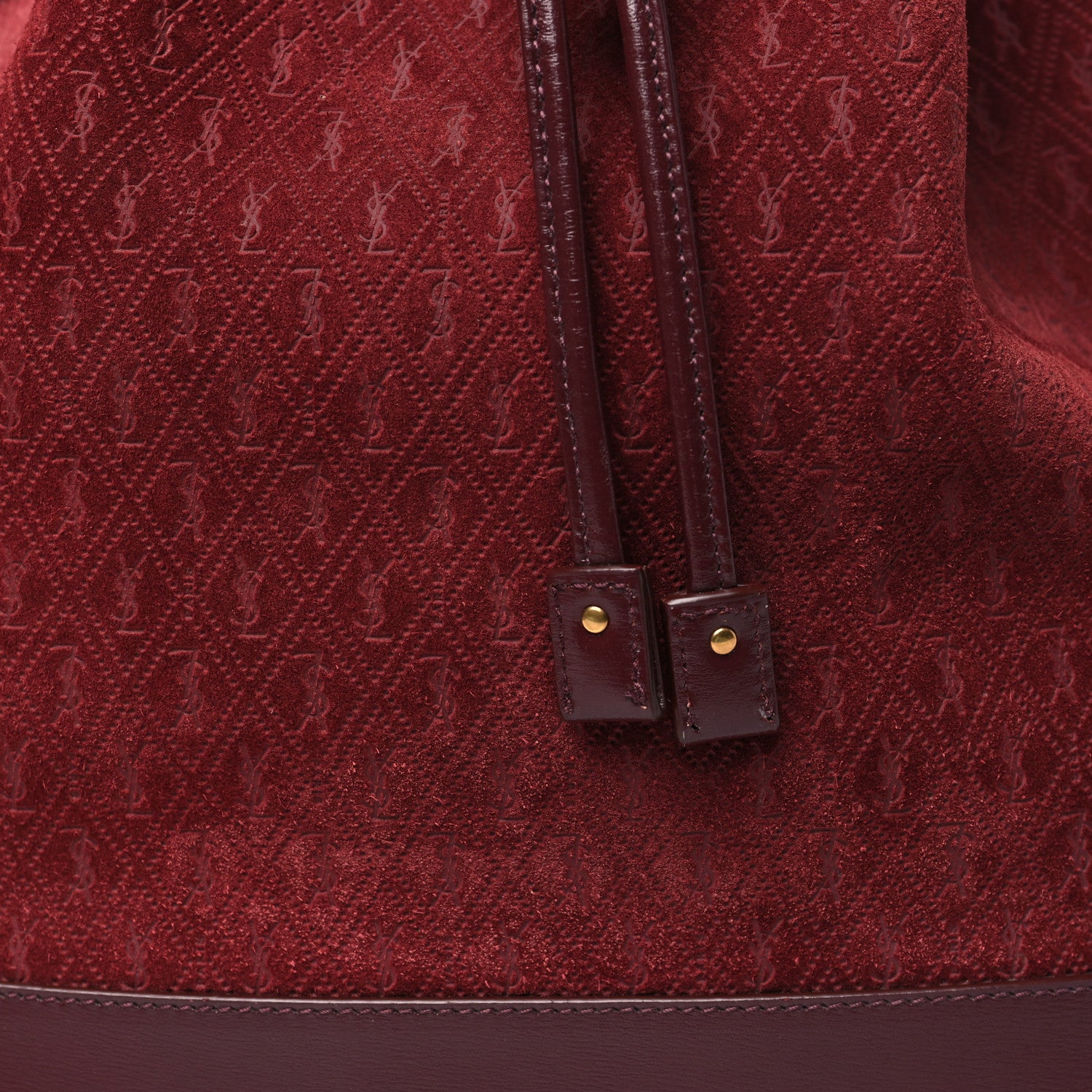 Saint Laurent Suede All-Over Monogram Bucket Bag Burgundy 9 of 11