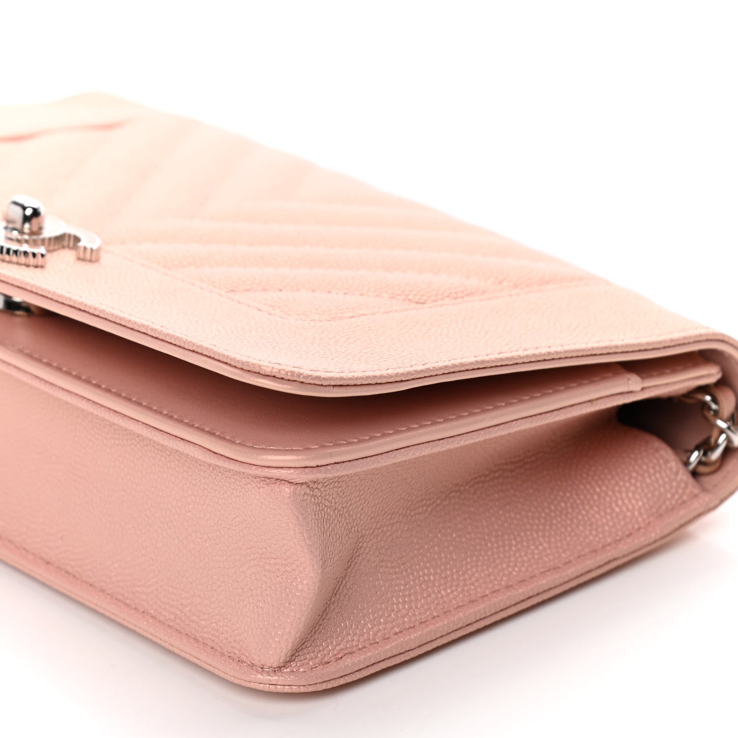 Chanel Metallic Caviar Quilted Vintage Mademoiselle Wallet On Chain WOC Light Pink 7 of 13