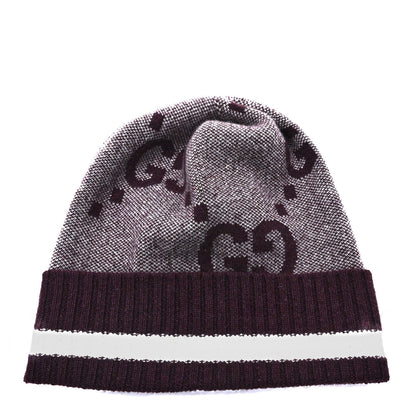 Gucci Cashmere Jacquard Monogram Jumbo GG Canvy Hat Beanie Hat M Lipstick Rose Ivory 3 of 5