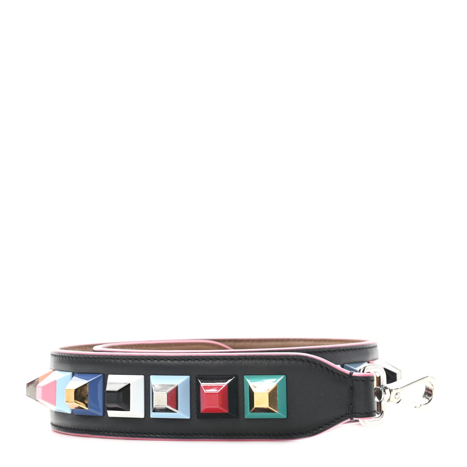 Fendi Vitello Dolce Plexiglass Bi-Color Studded Strap You Black Brownie Multicolor 1 of 3