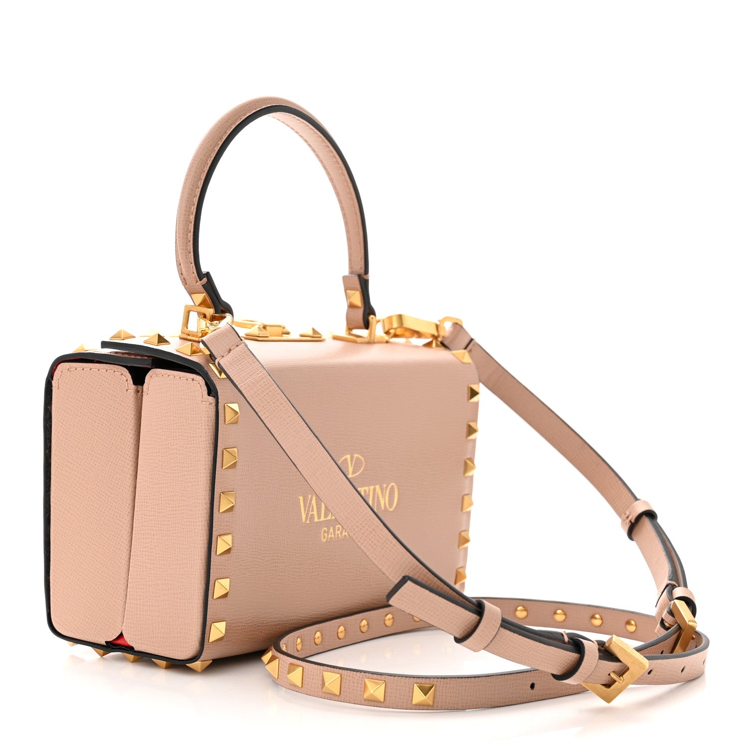 Valentino Garavani Grainy Calfskin Rockstud Alcove Box Top-Handle Bag Rose Cannelle 3 of 11