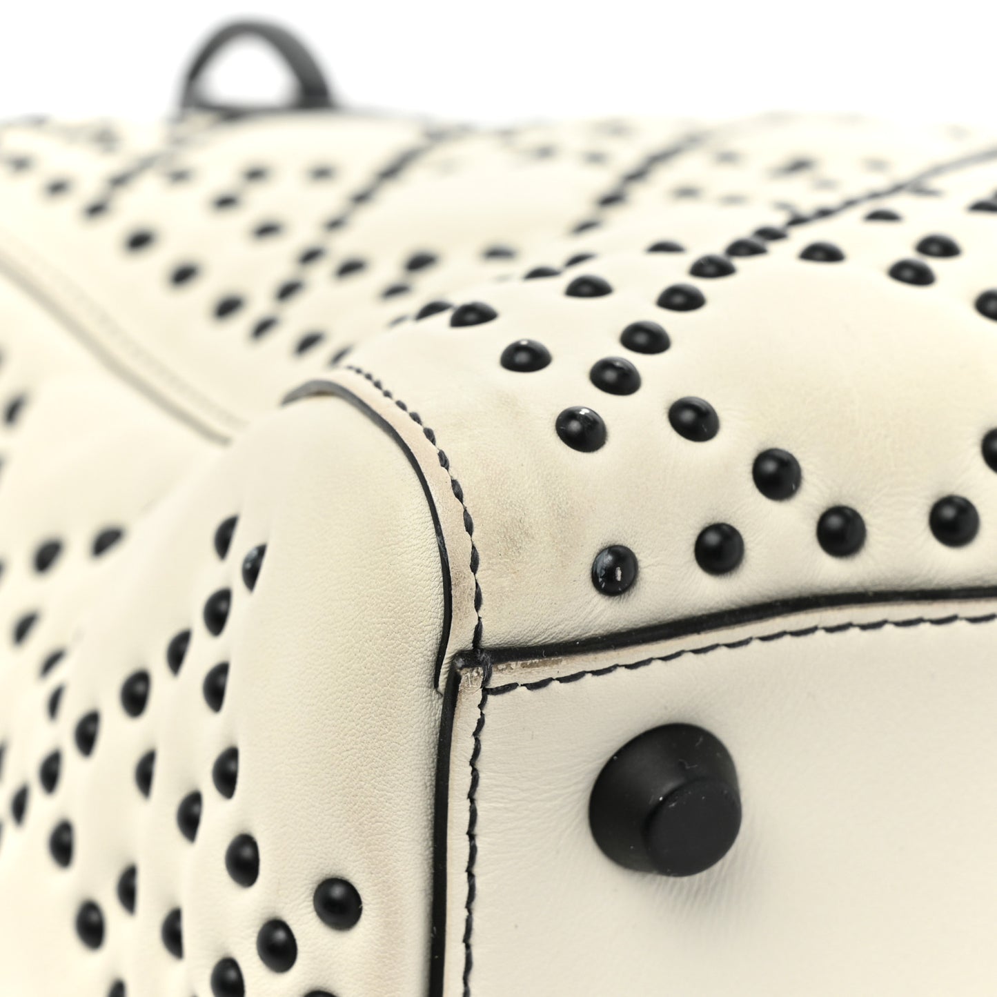 Lambskin Cannage Studded Medium Supple Lady Dior White Black