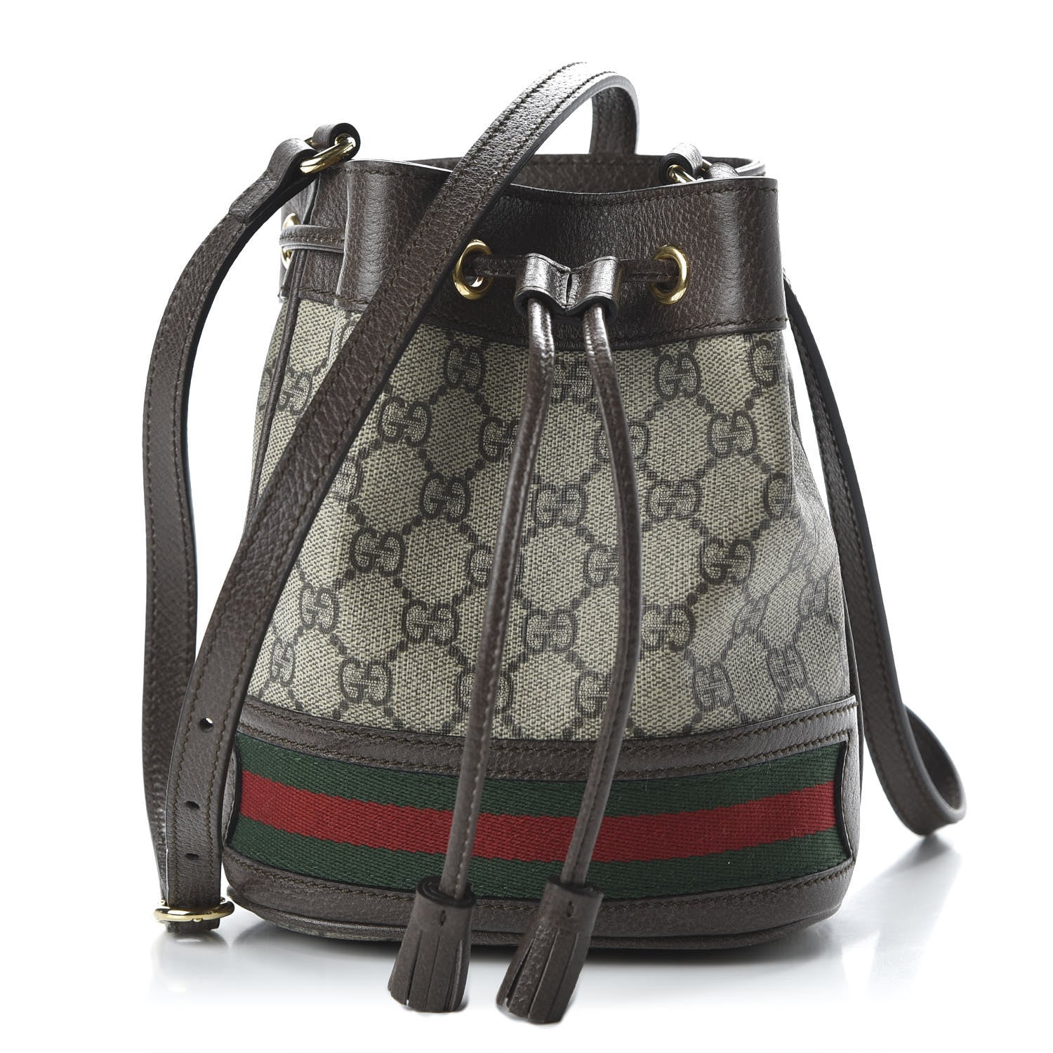 Gucci GG Supreme Monogram Web Mini Ophidia Bucket Bag Brown 1 of 9