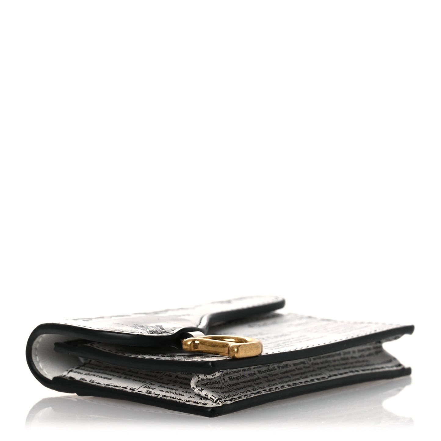 Calfskin Newspaper Print Saddle Bloom Card Holder White Black