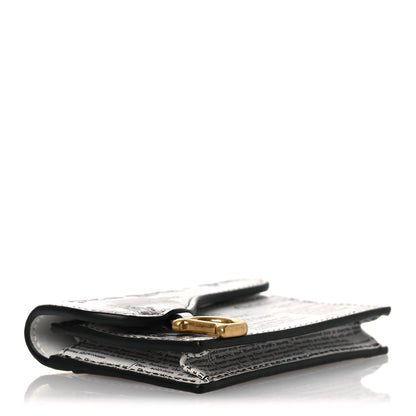 Christian Dior Calfskin Newspaper Print Saddle Bloom Card Holder White Black 4 of 7