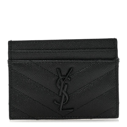Saint Laurent Grain De Poudre Matelasse Chevron Monochrome Monogram Credit Card Case Black 1 of 8