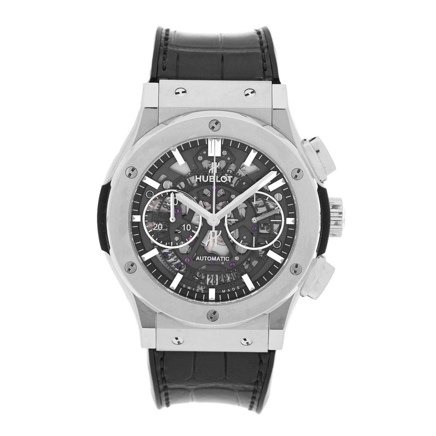Hublot Titanium Alligator 45mm Classic Fusion Aerofusion Chronograph Automatic Watch Black 525.NX.0170.LR 1 of 4