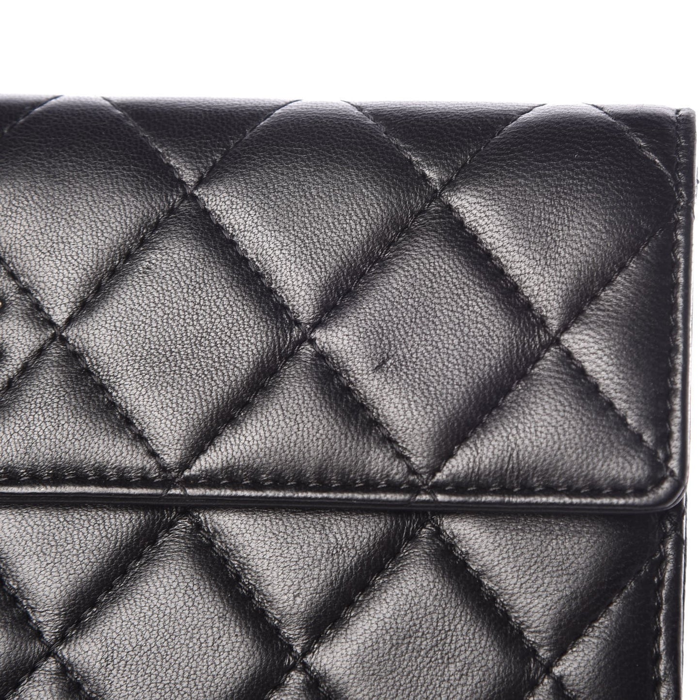 Lambskin Quilted Long Flap Wallet Black