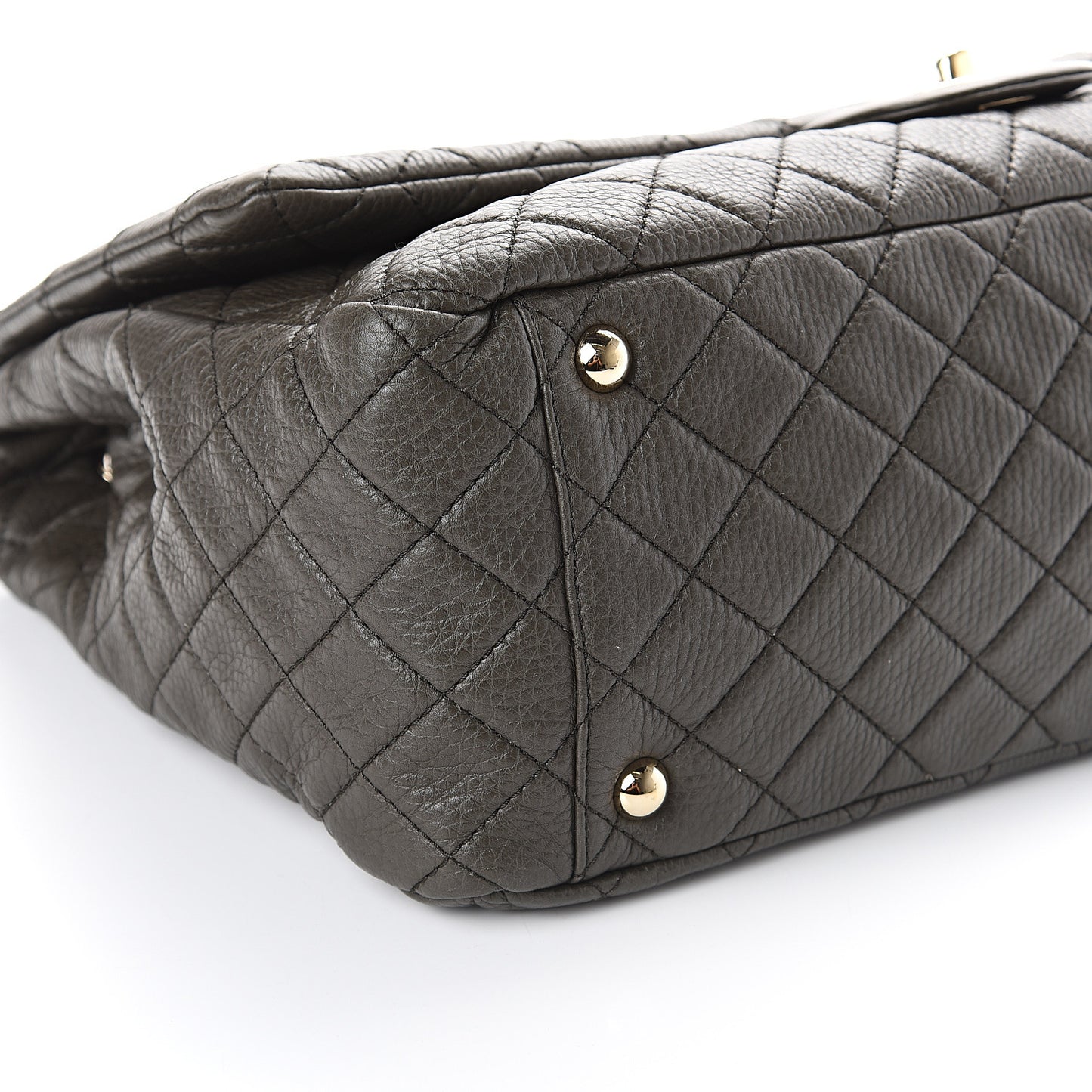 Metallized Calfskin Quilted XXL Travel Flap Bag Khaki